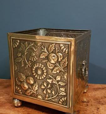 Antique Embossed Brass Planter