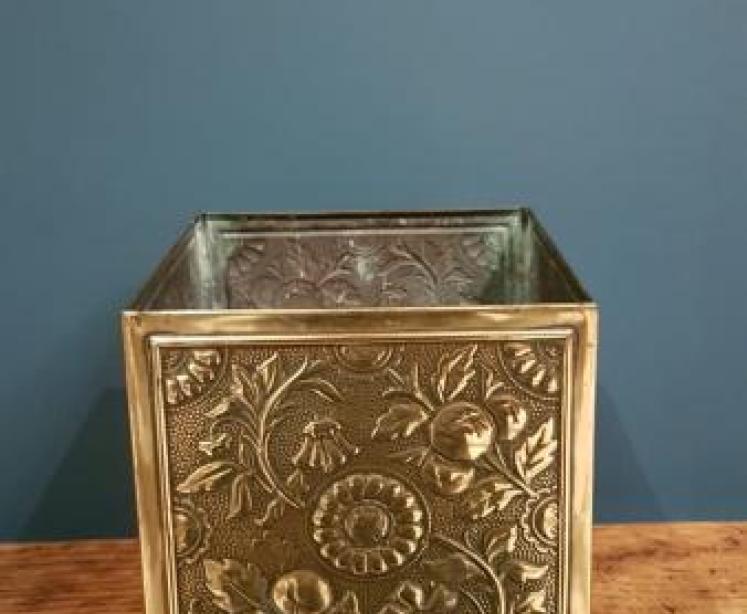 Antique Embossed Brass Planter - Image 2
