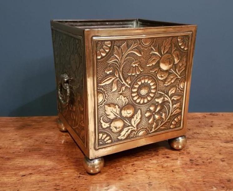 Antique Embossed Brass Planter - Image 3