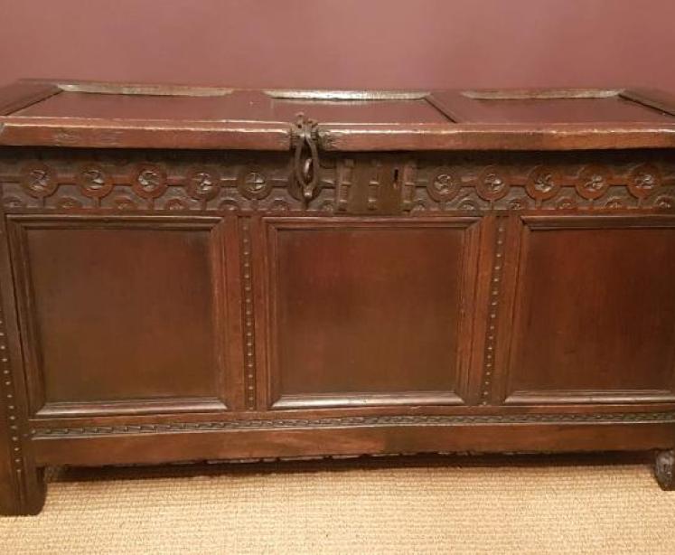 George I Period Oak Three Panel Coffer - Image 1
