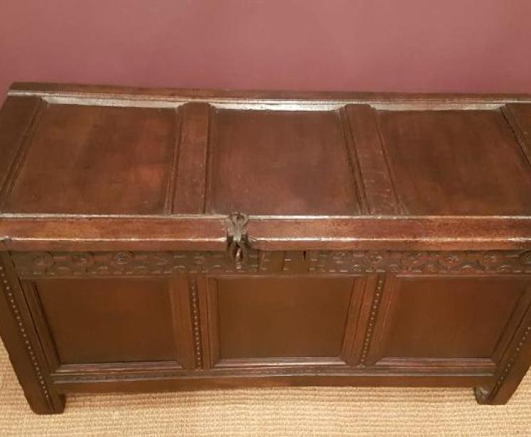 George I Period Oak Three Panel Coffer - Image 2