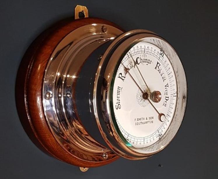 Antique Nickle Plated Marine Bulk Head Barometer - Image 1