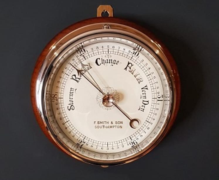 Antique Nickle Plated Marine Bulk Head Barometer - Image 2