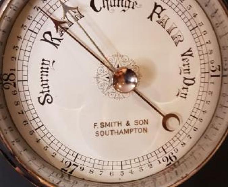 Antique Nickle Plated Marine Bulk Head Barometer - Image 5