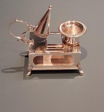 Unusual Victorian Silver Desktop Candlestick and Matchbox Stand 
