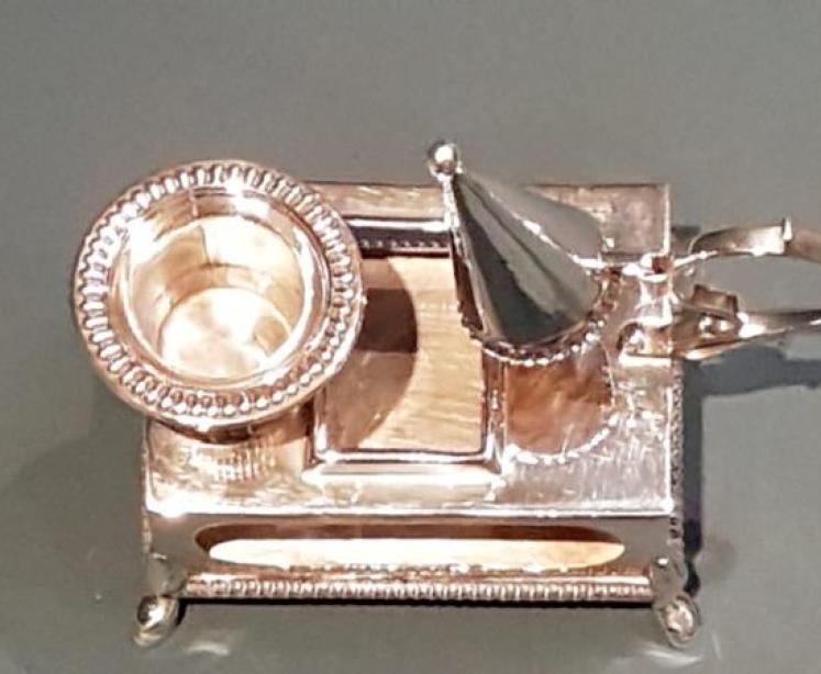 Unusual Victorian Silver Desktop Candlestick and Matchbox Stand  - Image 2