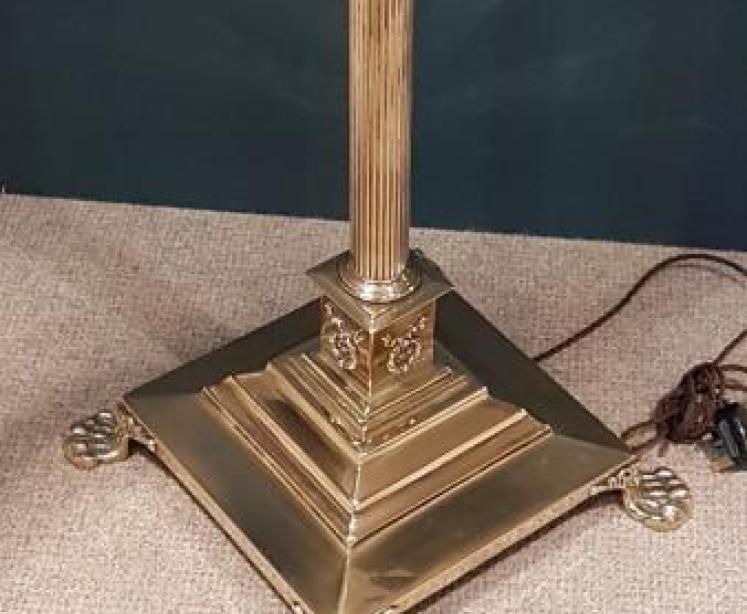 Antique Late Victorian Solid Brass Corinthian Column Lamp Standard - Image 5