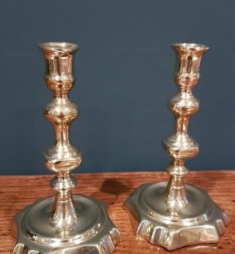 Pair of Antique George III Period Seamed Brass Candlesticks