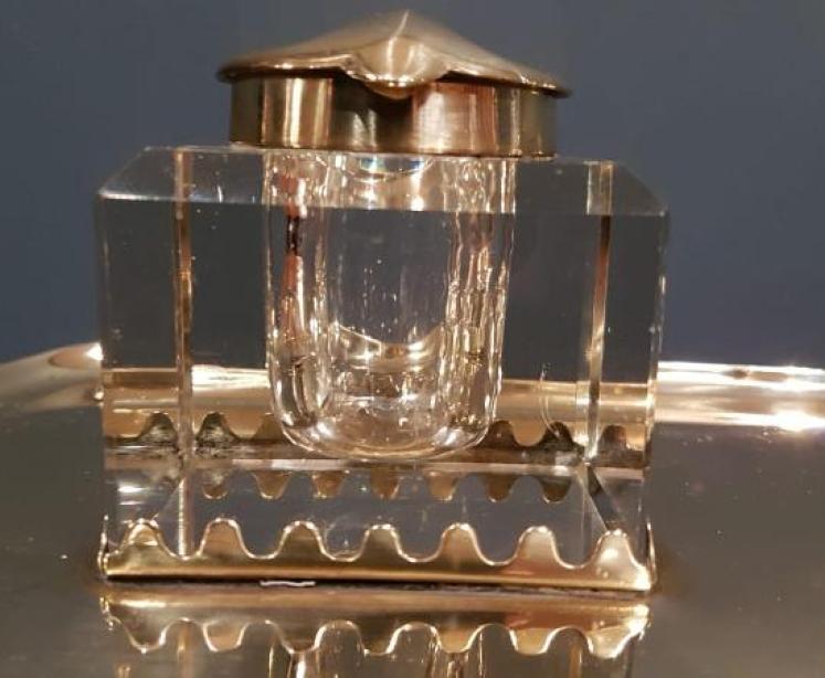 Large Art Nouveau Brass and Cut Crystal Ink Stand - Image 7