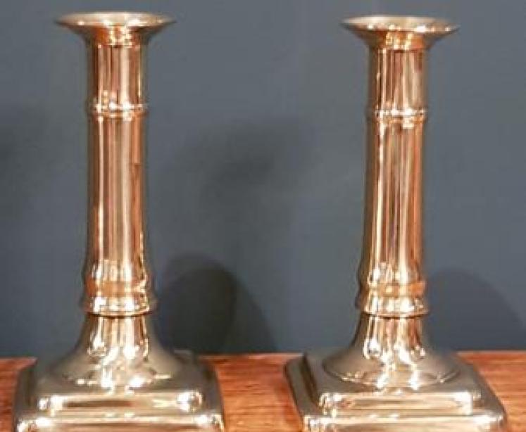 Pair of George III Brass Cannon Pedestal Candlesticks - Image 1
