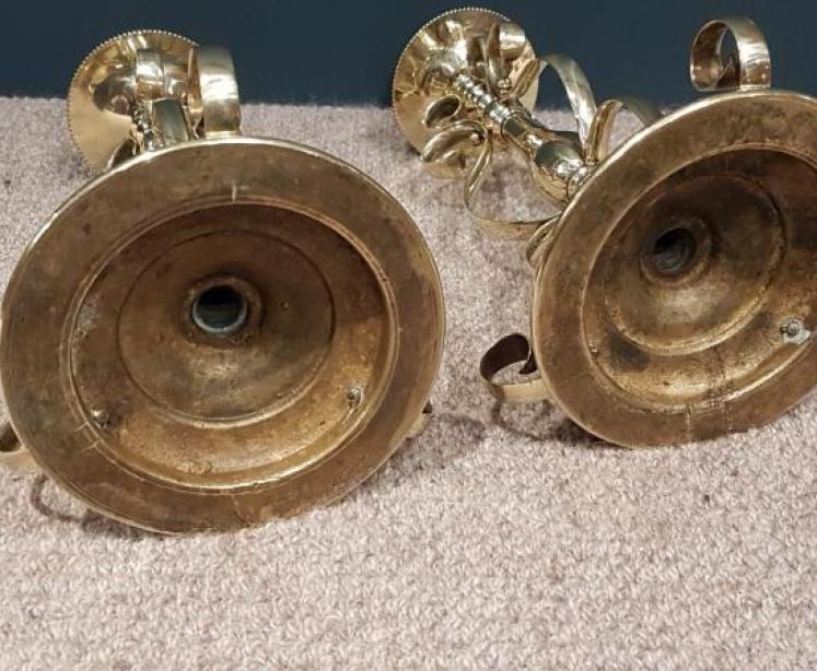 Unusual Pair of Antique Decorative Brass Candlestick - Image 5