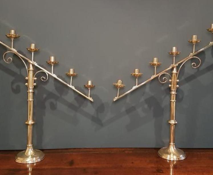 Superb Pair of Large Antique Church Candelabra - Image 7