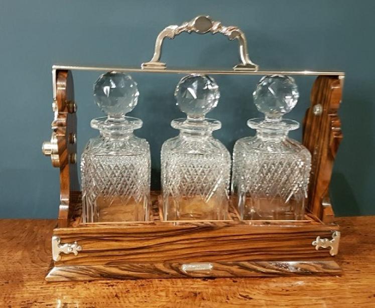 Antique Walnut Betjamann's Three Bottle Tantalus - Image 1