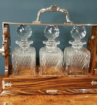 Antique Walnut Betjamann's Three Bottle Tantalus