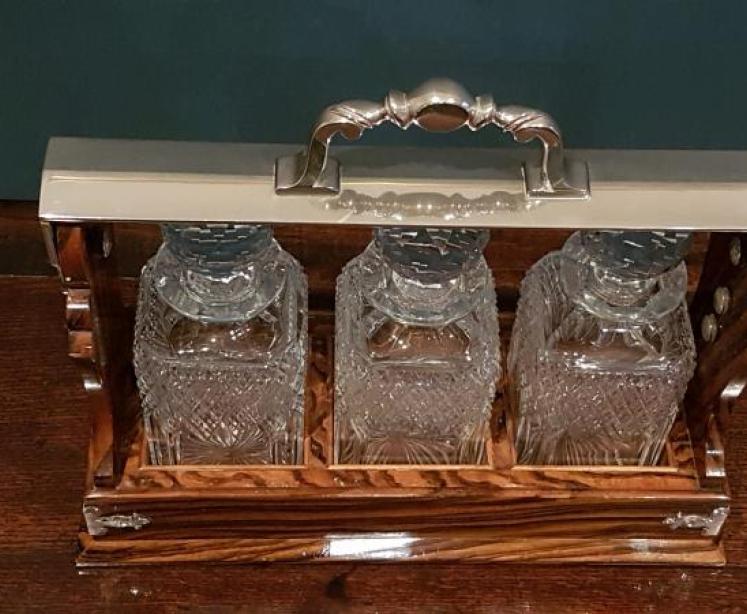 Antique Walnut Betjamann's Three Bottle Tantalus - Image 2