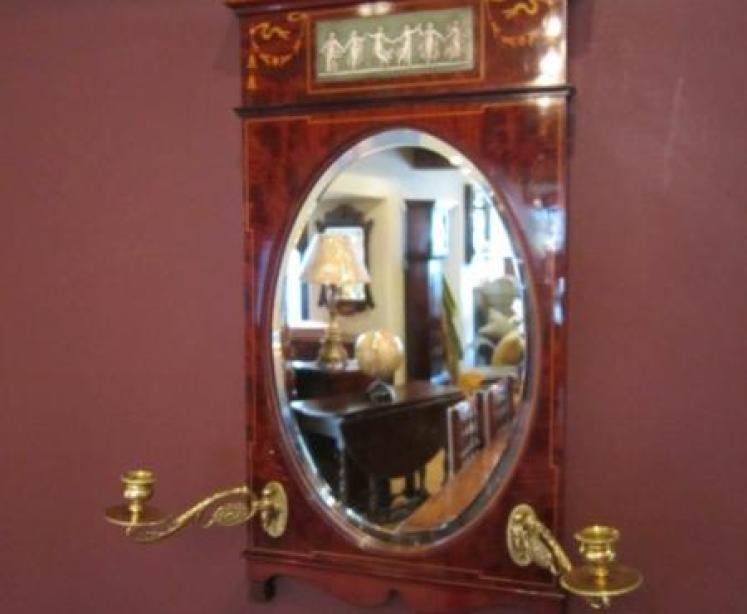 Elegant Art Nouveau Mahogany Inlaid Wall Mirror - Image 1