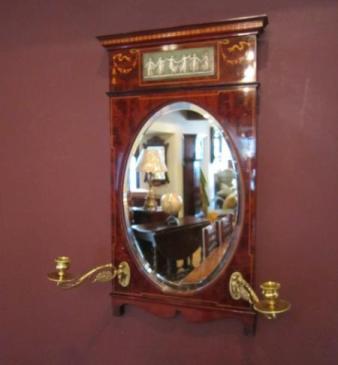 Elegant Art Nouveau Mahogany Inlaid Wall Mirror