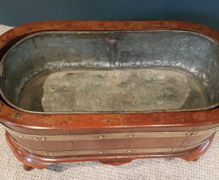 Antique Brass Bound Mahogany Planter and Liner - Image 3