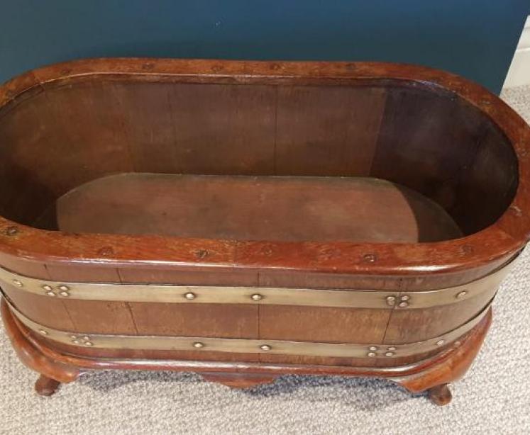 Antique Brass Bound Mahogany Planter and Liner - Image 5