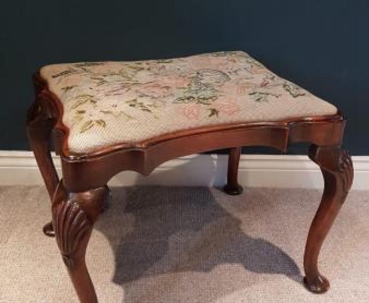 Antique George III Style Mahogany Cabriole Leg Stool - Image 1