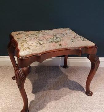 Antique George III Style Mahogany Cabriole Leg Stool