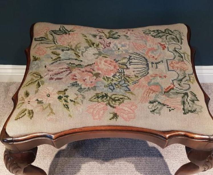 Antique George III Style Mahogany Cabriole Leg Stool - Image 3