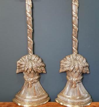 Matching Pair of Antique Cast Brass Wheatsheaf Door Stops