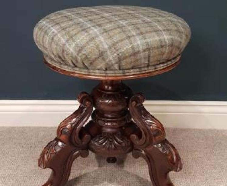 Antique Carved Mahogany Revolving Stool  - Image 1