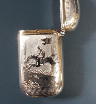 French Silver Vesta Case with Horse Jumping to Front