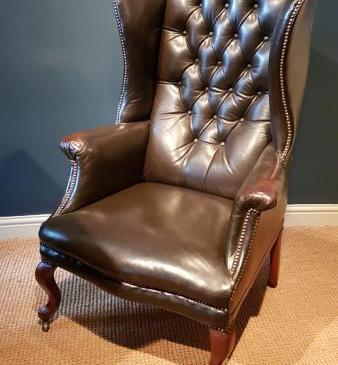 Antique Victorian Leather Wing Back Arm Chair