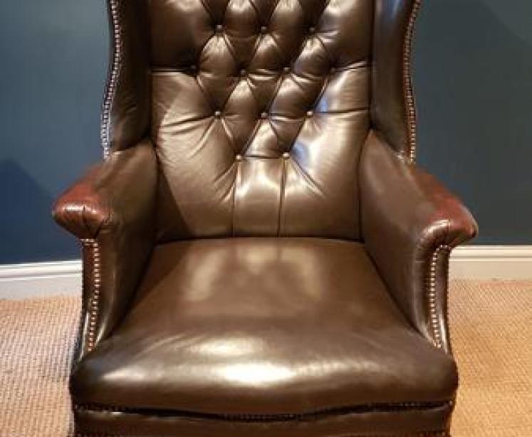 Antique Victorian Leather Wing Back Arm Chair - Image 2