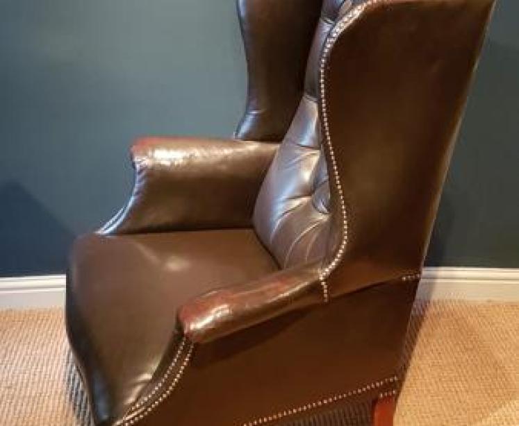 Antique Victorian Leather Wing Back Arm Chair - Image 4
