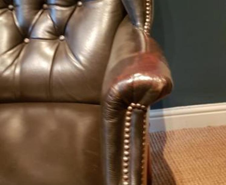 Antique Victorian Leather Wing Back Arm Chair - Image 5