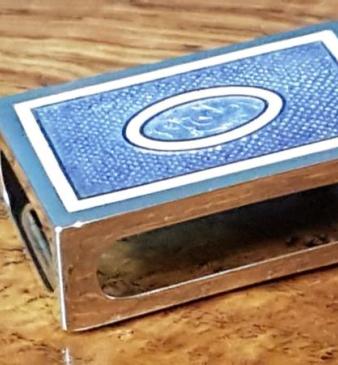 Sampson and Morden Silver and Engine Turned Enamel Match Box Holder
