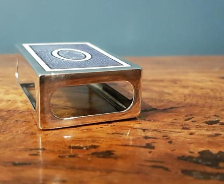 Sampson and Morden Silver and Engine Turned Enamel Match Box Holder - Image 2