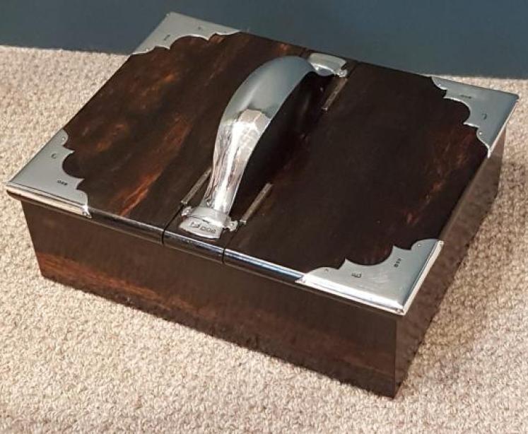 Victorian Solid Silver Coromandel Mounted Cigar Box - Image 1