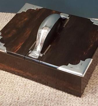 Victorian Solid Silver Coromandel Mounted Cigar Box