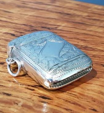 Antique Silver Engraved Vesta and Stamp Case