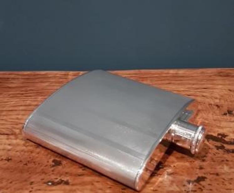 Antique Solid Silver Engine Turned Hip Flask - Image 6