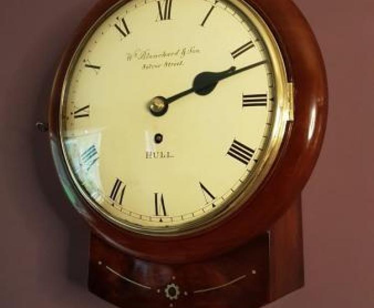 Early Victorian Mahogany 8" Single Fusse Drop Dial Wall Clock - Image 7