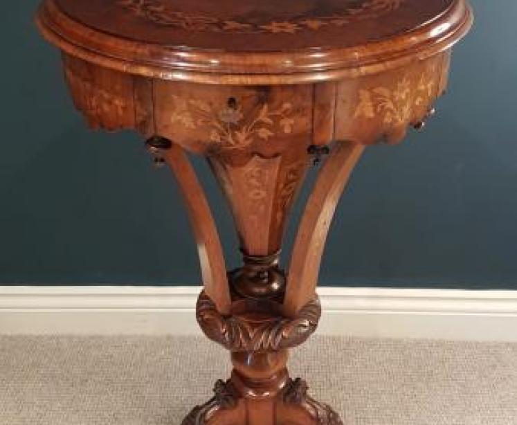 Superb Antique Inlaid Burr Walnut Work Table - Image 1