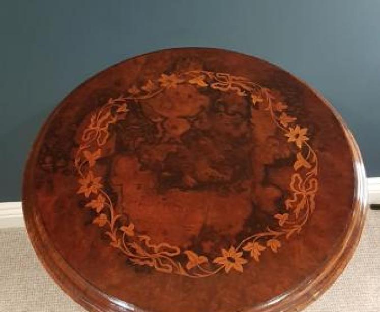 Superb Antique Inlaid Burr Walnut Work Table - Image 6