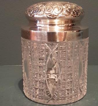 Victorian Silver Topped Table Jar with Cut Crystal Base