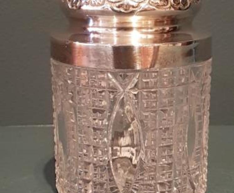 Victorian Silver Topped Table Jar with Cut Crystal Base - Image 1