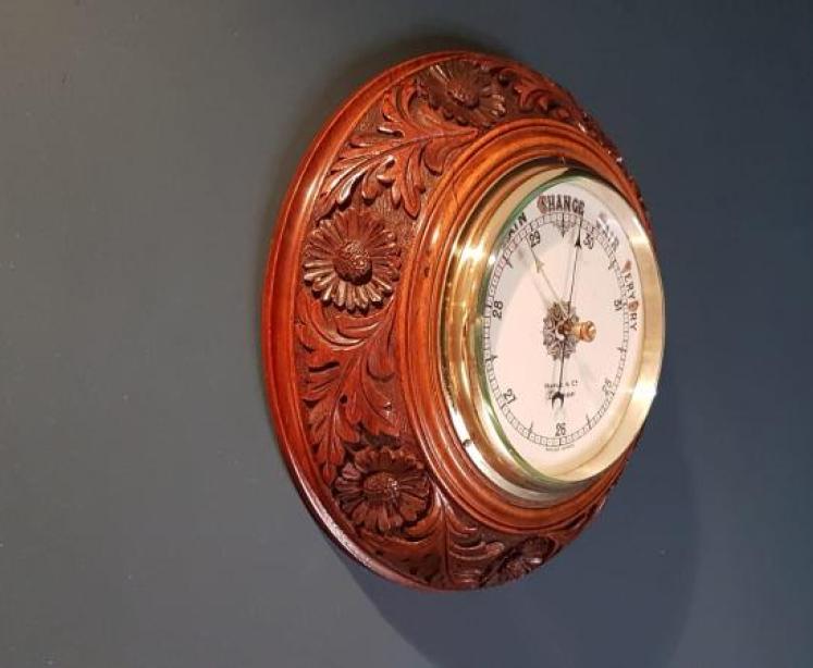 Fine Antique Carved Walnut Barometer Maple & Co - Image 6