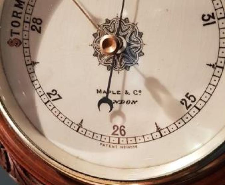 Fine Antique Carved Walnut Barometer Maple & Co - Image 7