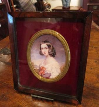 Mid Victorian Rosewood Framed Miniature Oil Portrait