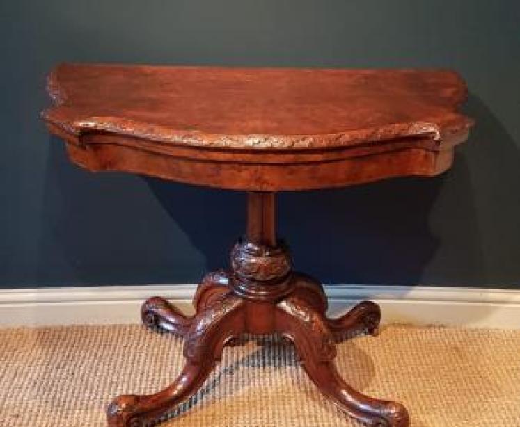 Mid Victorian Burr Walnut Fold Over Card Table - Image 1