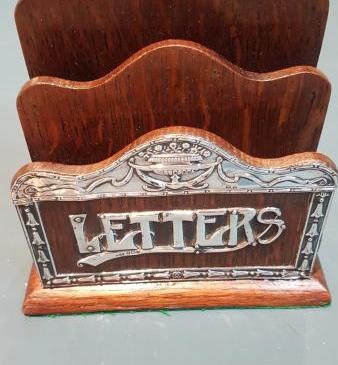 Antique Oak & Silver Mounted Letter Rack