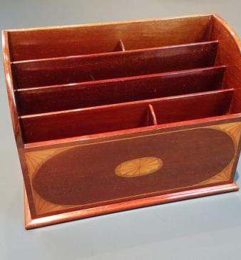 Edwardian Mahogany Sheraton Inlaid Letter Rack